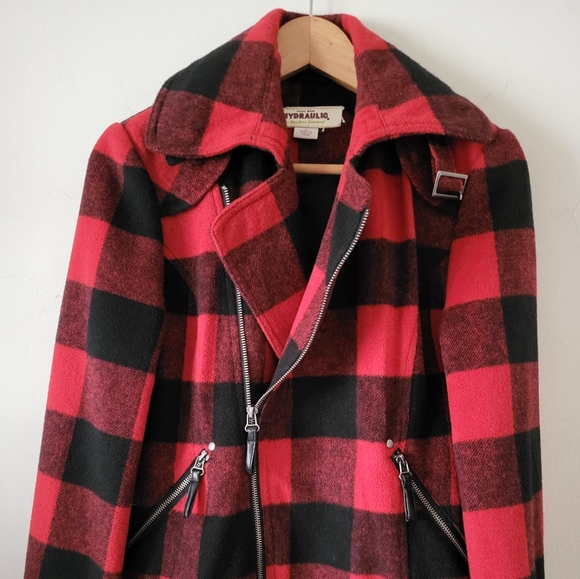 Hydraulic Buffalo Plaid Asymmetrical Blend Moto Jacket Size L - Picture 2 of 15